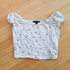 🍒Cute Cherry Print Off Shoulder Crop Top